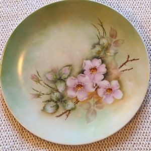 Decorative plate. 8 1/2" Handpainted floral  pink, green  Excellent condition